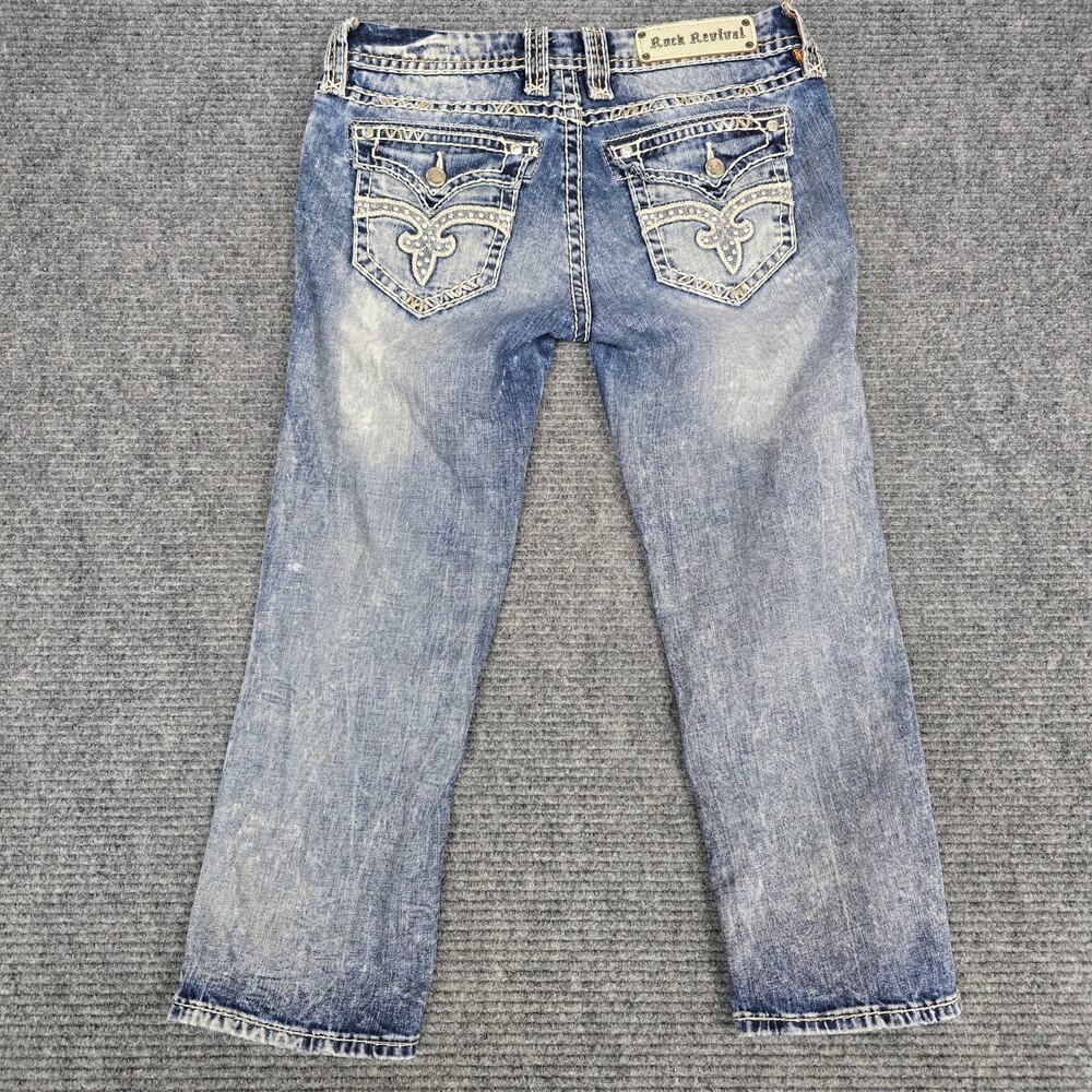 Rock Revival Jillian Capri Jeans Womens 28 Blue Rhinestone Thick Stitch